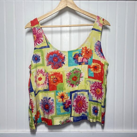 Vintage Holly Lane 90s Floral Tank Top Blouse Sleeveless Square Patchwork Print - Picture 2 of 9